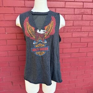 Harley Davidson Women's Tank Top Gray XL Motorcycle Eagle Graphic Sleeveless‎